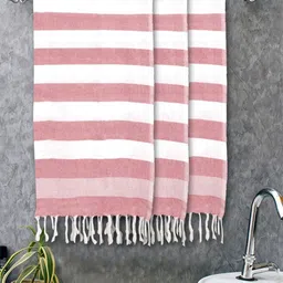 FABINALIV Red & White 3 Striped Cotton 225 GSM Bath Towel-8