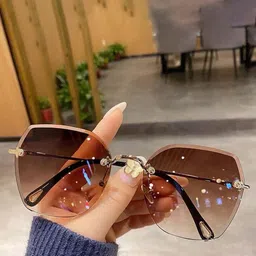 Leeway Unisex Brown Lens & Gold-Toned Square Sunglasses LW-1509-NEW-BROWN-picture-27
