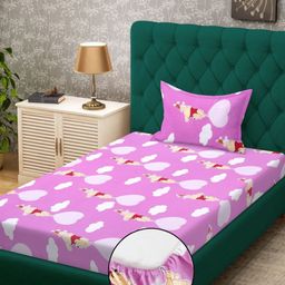 Myntra Elegant Homes Purple Printed Cotton Fitted 400TC Single Bedsheet Set 2.25 x 1.5m-image-4