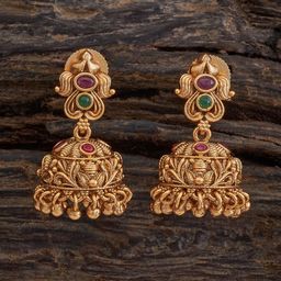 Kushal's Fashion Jewellery Gold-Plated Ruby Studded Dome Shaped Antique Jhumkas-26