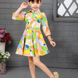V FIRST Girl Abstract Printed Cotton Fit & Flare Dress-image-49