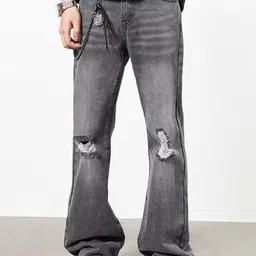 StyleCast x Revolte Men Flared Slash Knee Light Fade Jeans-image-58