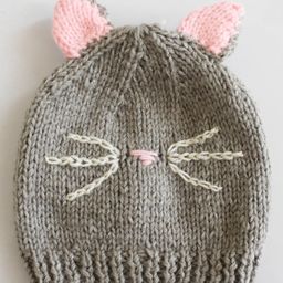 Woonie Cat Knitted Ears Detailing Handmade Woollen Cap - Grey-image-33