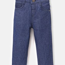 Babyhug Denim Full Length Stretchable Jeans Solid Color  With Mock Fly  - Dark Blue-image-97