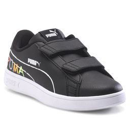 PUMA Smash v2 Home School V PS Casual Shoes With Velcro Closure- Black White Sunset Glow Nitro Blue Sun Stream-image-37