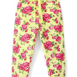 Babyhug Cotton Looper Knit Full Length Lounge Pant Floral Printed - Green-image-63