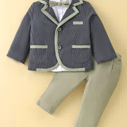 ToffyHouse Cotton Woven Full SleevesPrinted Shirt & Trouser Set with Coat & Bow Tie - Earthen Green-picture-8
