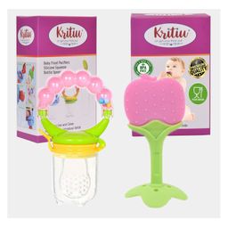 Kritiu Baby Silicone Fruit Feeder and Fruit Teether Combo Of 2 -Orange and Pink-0
