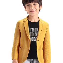 Babyhug Woven  Full Sleeves Solid Colour Party Wear  Blazer with Printed T-Shirt- Yellow-image-43