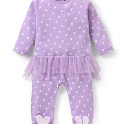 Babyhug Cotton Full Sleeves Lace Embellished Sleepsuit With Polka Dots Print - Lavender-image-47