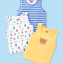 Babyhug 100% Organic Cotton Knit Sleeveless Set of  Vests with Striped & Bear Print Pack of 3 - Multicolour-image-30