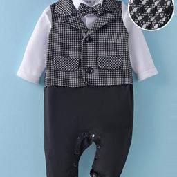 Mark & Mia Full Sleeves Checkered Party Romper with Bow - Black-image-91
