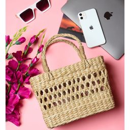 HABEREINDIA Tote Bag | Shopping Basket Bag | Seagrass Jali Shopping Bag | Women Handbag - Beige, Small-image-41