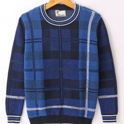 Smarty Boys 100% Premium Cotton Full Sleeves Pullover Checkered- Blue-image-78