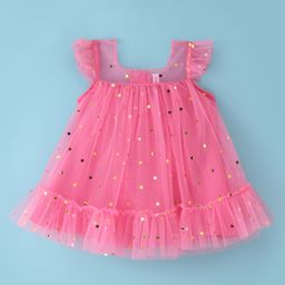 Babyhug Woven Sleeveless Foil Printed Fit And Flare Party Frock - Pink-image-86