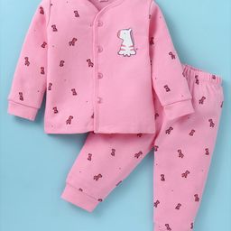Tango Fleece Knit Full Sleeves Front Open Winter Night Suit With Zebra Print - Pink-picture-3