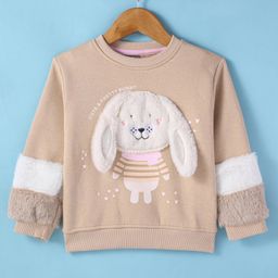 Little Kangaroos Fleece Full Sleeves Sweatshirt With Bunny Applique - Tan-image-86