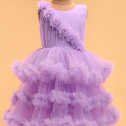 Bluebell Net Woven Sleeveless Party Frock With Floral Corsage - Lilac-picture-10
