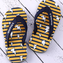 Pine Kids Slip On Flip Flops with Striped & Lightning Print - Yellow-image-83