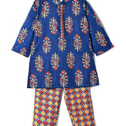 Babyhug Cotton Woven Full Sleeves Floral Printed Kurta & Pyjama Set - Blue-image-63