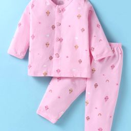 Zero Sinker Knit Full Sleeves Night Suit With Air Balloon Print - Pink-image-11