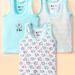 Bodycare Cotton Knit Sleeveless Vests With Stripes & Animal Print Pack Of 3 - Light Blue & White-image-48
