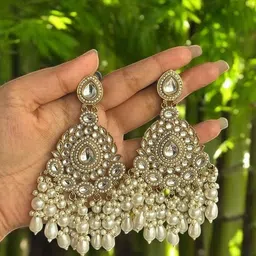 Anouk Gold-Plated Artificial Studded and Beaded Contemporary Chandbalis image 5