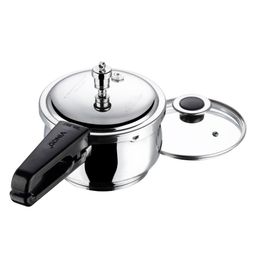 Vinod 18/8 Stainless Steel Splendid Plus Handi Shape Outer Lid Pressure Cooker - 1.5 L with Extra Glass Lid (Induction Friendly) image 2