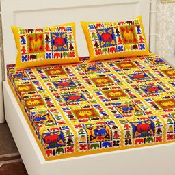 Myntra Elegant Homes Ethnic Motifs 144 TC Queen Cotton Bedsheet with 2 Pillow Covers-image-85