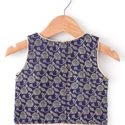 Babyhug Sleeveless Brocade Choli Foil Printed Lehenga and Dupatta Set - Yellow & Navy Blue image 3