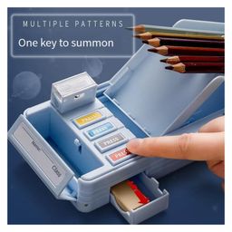 Vworld Multi Compartment Button Operated Space Pencil Box, with Pen Stand In-Build Press Compass - Blue image 4