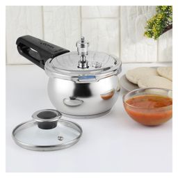 Vinod 18/8 Stainless Steel Splendid Plus Handi Shape Outer Lid Pressure Cooker - 1.5 L with Extra Glass Lid (Induction Friendly) image 4