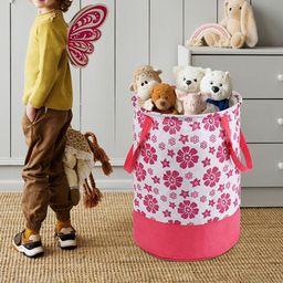 Kuber Industries Pink & White Floral Printed Foldable Laundry Bag 45L-39