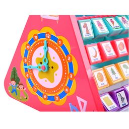 YAMAMA Multi Function Educational 5 Side Learning Shelf With Triangle Toys Alphabet Blocks Abacus Clock for Kids - Multicolor image 5