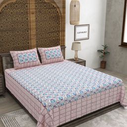 CLOTHOLOGY Pink & White Floral 180 TC Pure Cotton King Bedsheet Set-2.75 m x 2.25 m-image-50