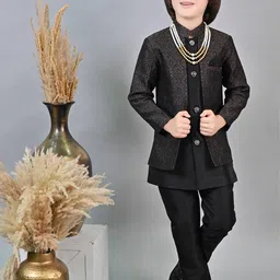 ahhaaaa Self Design Sherwani Set With Moti Mala-44