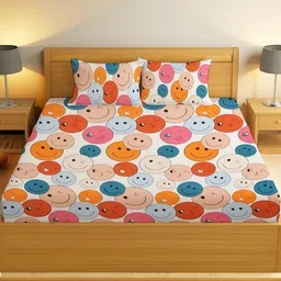IVAZA Orange & White Cartoon Characters 330 TC Queen Bedsheet with 2 Pillow Covers-image-42