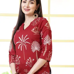 KALAMIR Floral Print Mandarin Collar Cotton Top-picture-40