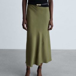 MANGO Midi Satin Skirt-15