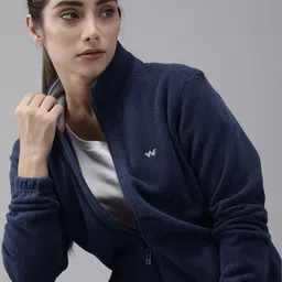 Wildcraft Women Navy Blue Solid Fleece Lightweight Open Front Jacket-image-22
