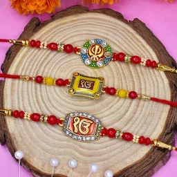 MEIRA JEWELLERY 3P Combo Rakhi with Roli Chawal n Gift Card Rakhi for BrotherRKH- Gold Finish-image-14