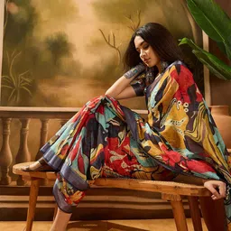 Sangria Digital Printed Banarasi Saree With Blouse Piece-image-40