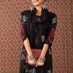Indo Era Floral Printed Tie-Up Neck Pure Cotton Straight Kurta & Trousers With Dupatta-picture-12