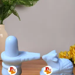 DARIDRA BHANJAN White 2 Pieces Shivling & Nandi Marble Religious Idol Showpiece-54