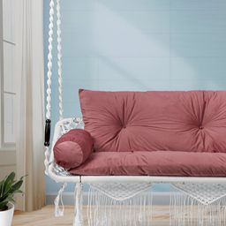 Swingzy Maroon & White Double Seater Hammock Swing With Cushion-image-59