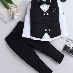 FOURFOLDS Boys Self Design Single-Breasted Three-Piece Suit-image-82