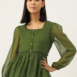 Slenor Self Design Puff Sleeve Georgette Peplum Top-picture-53