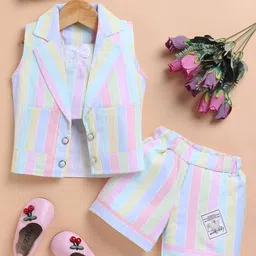 Toonyport Girls Striped Top With Shorts & Jacket-picture-51