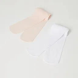 Juniors by Babyshop Girl Solid Ankle Length Tights with Frill Detail - Set of 2-38