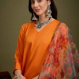 InWeave V-Neck A-Line Kurta With Palazzos And Dupatta image 4